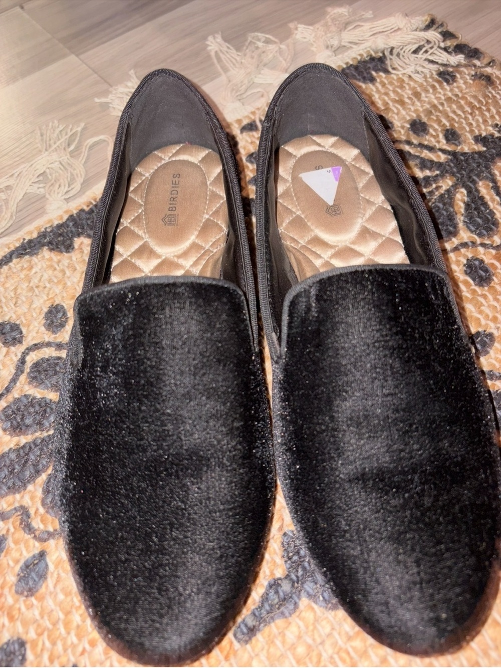 Birdies Black Velvet Starling Loafers Flats Quilted Satin Insole Women’s Size 7.